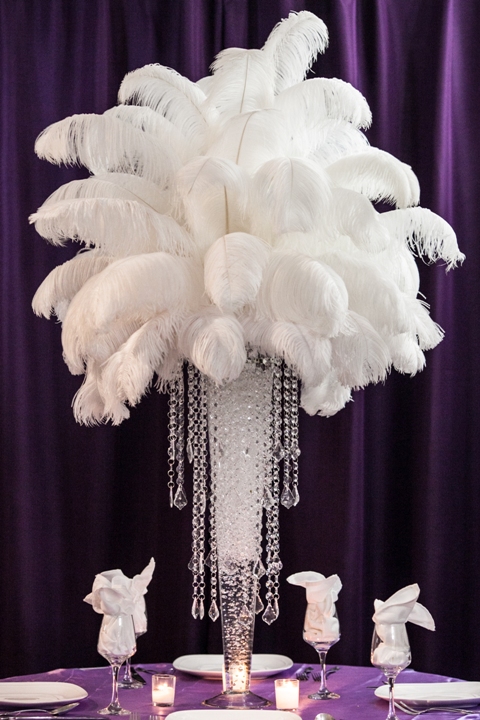 Ostrich-Feather-Centerpiece-Rental-on-Princess-Chandelier-and-Pilsner-Vase