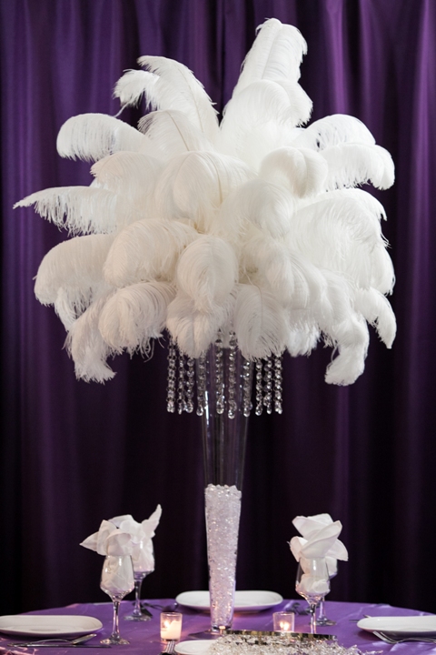 Ostrich-Feather-Centerpiece-Rental-on-Single-Tier-Chandelier-and-Pilsner-Vase