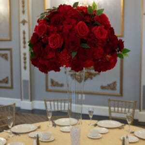 Red Hydrangea and Rose on Pilsner Vase