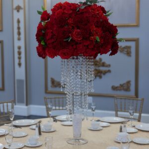 Red Hydrangea and Rose on Pilsner Vase with Princess Chandelier