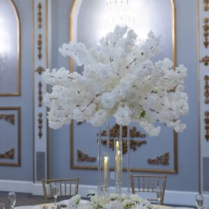 Timeless on Clear Harlow Stand with taper candle holders and Wreath