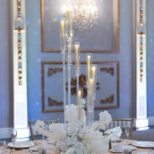 Ghost Spiral Candelabra with Hydrangea, Rose and Cherry Blossom Cluster