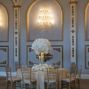 Cascade on Clear Harlow with Taper Candle Holders and Wreath