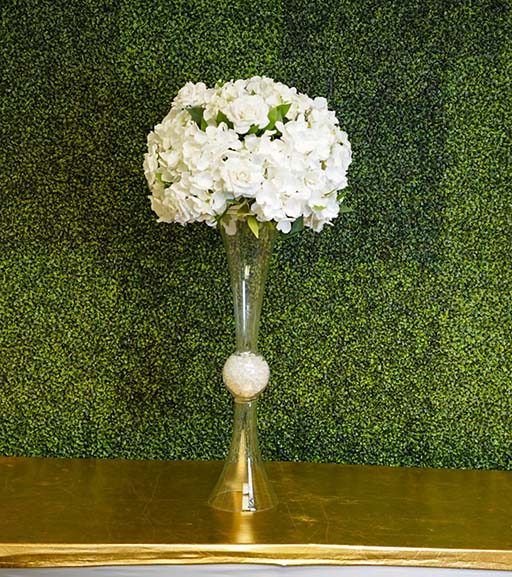 Hydrangea-and-rose-with-greenery-on-Hourglass-vase-with-clear-gems-Centerpiece-Amore-Decor-Rental-20